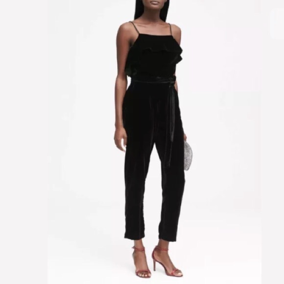 banana republic black velvet jumpsuit
